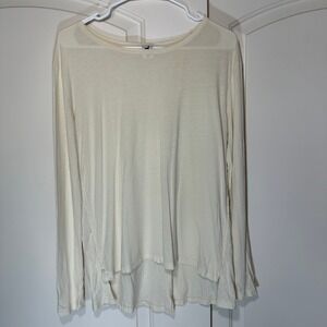Peruvian Connection Top Womens M Cream Pima Cotton Modal Long Sleeve Vent Back
